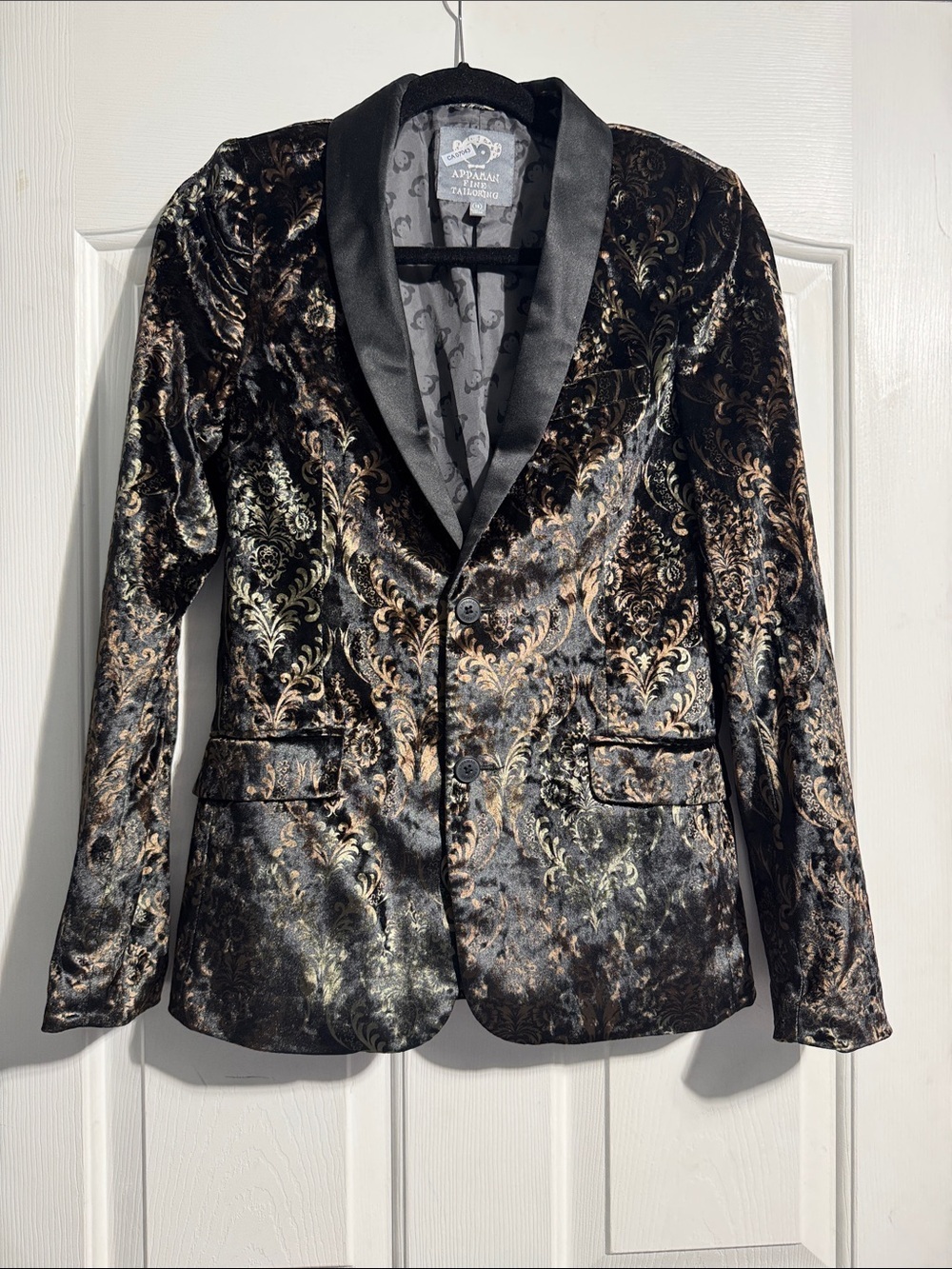 Appaman Fine Tailoring Boys Velvet Damask Blazer Black Gold Size 16